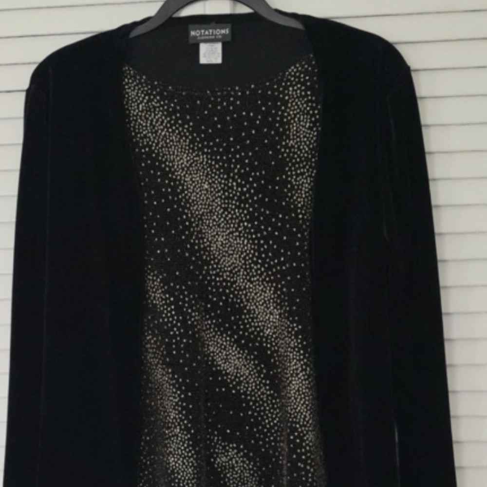 Notations Clothing Co Cardigan Combo Black Gold Top Blouse Women Long Sleeve